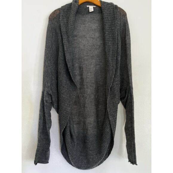 HM Alpaca Wool Blend Sweater Cardigan Women M/L Gray Lightweight Asymmetrical - Picture 1 of 6